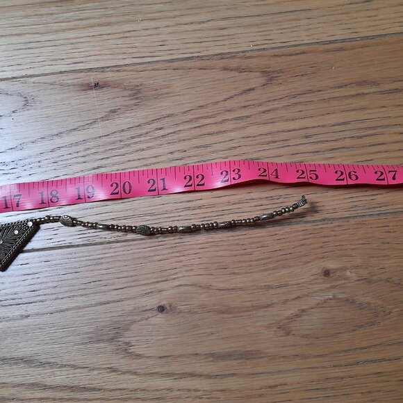 Brass Tone and Black Bib Necklace Rolled Paper Beads Ethnic Boho Tribal - Picture 5 of 14